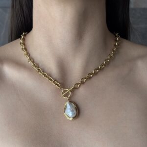 COLLAR ESLABONES CON PERLA ENCAPSULADA CHUNKY