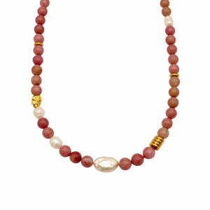 COLLAR PIEDRA RODONITA Y PERLA NATURAL