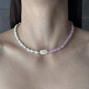COLLAR PIEDRA AGATA, PERLAS NATURALES