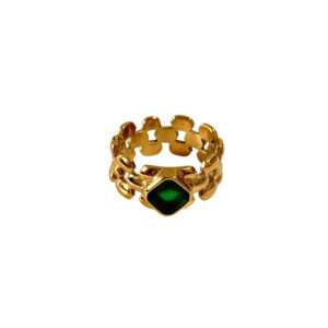 ANILLO ESLABONES ZIRCONIA ROMBO VERDE