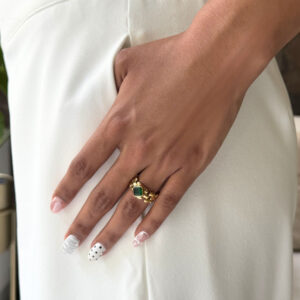 ANILLO ESLABONES ZIRCONIA ROMBO VERDE