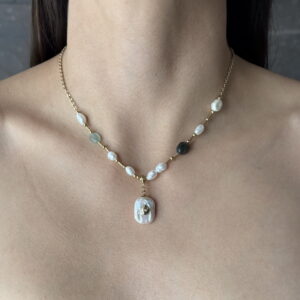 COLLAR MINERALES CON PERLA NATURAL RECTANGULAR
