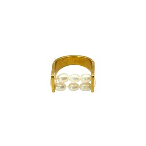 ANILLO OVALO DOBLE TIRA PERLAS NATURALES