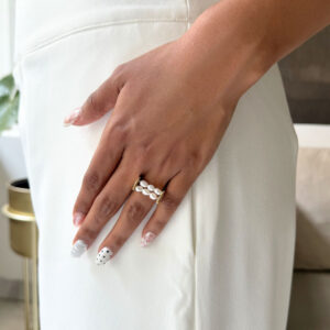 ANILLO OVALO DOBLE TIRA PERLAS NATURALES