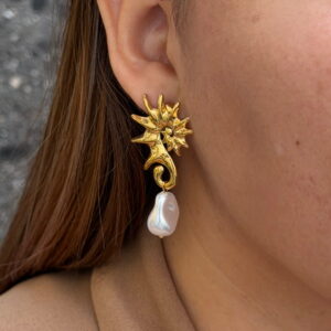 ARETE CABALLITO DE MAR CON PERLA COLGANTE