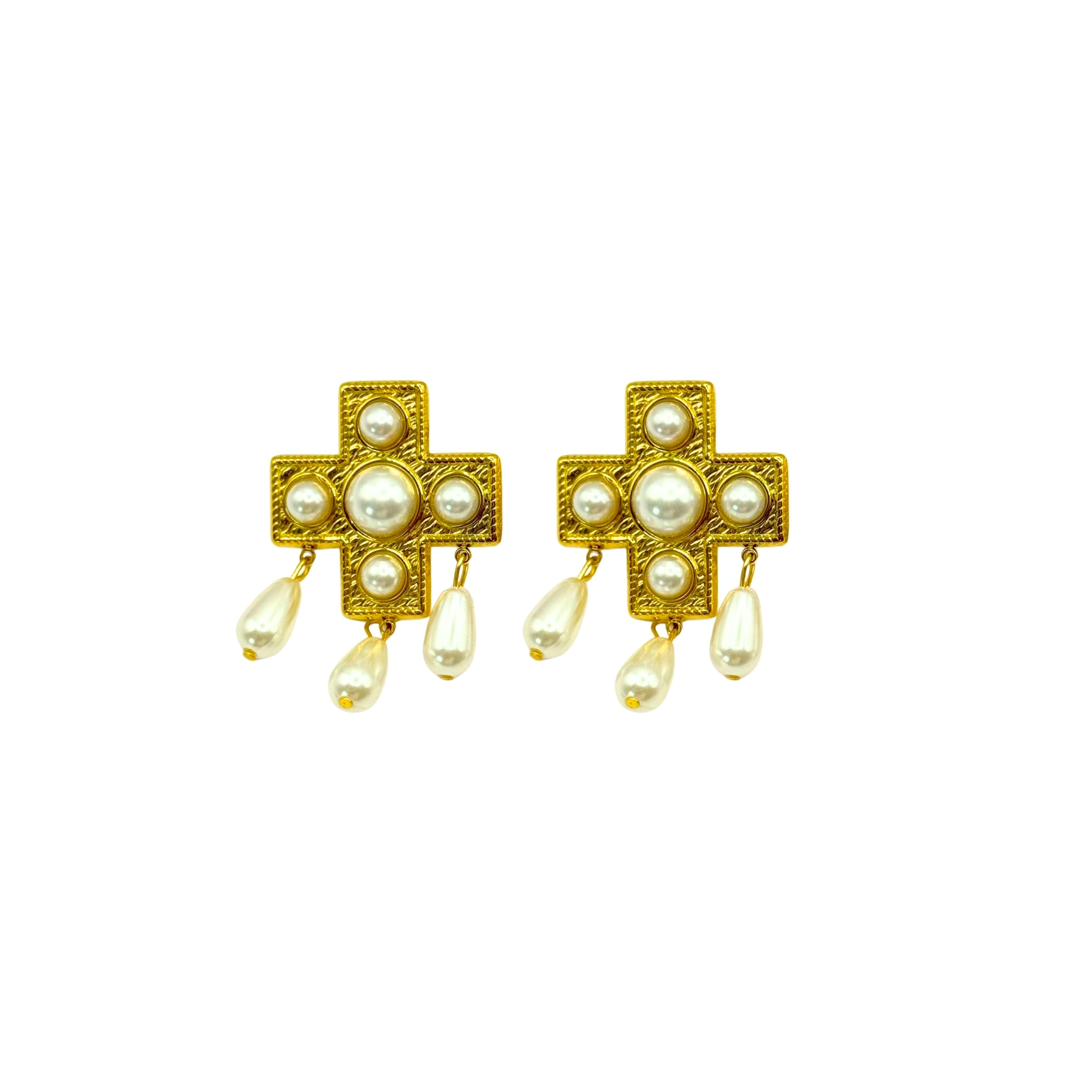 ARETE CRUZ CON PERLAS COLGANTES