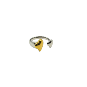 ANILLO DOBLE CORAZON BI TONO