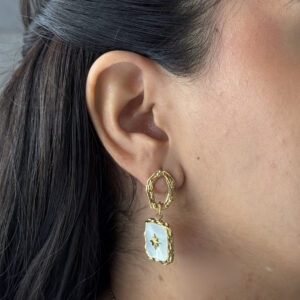 ARETE CUADRO COLGANTE CON MADRE PERLA Y DESTELLO