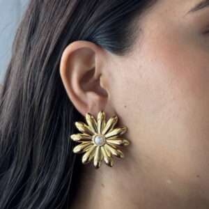 ARETE GIRASOL CON PERLA EN EL CENTRO