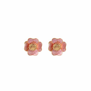 ARETE FLOR ROSA CON PISTILO DORADO
