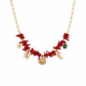 COLLARPIEDRA CHIP TIPO CORAL CON CHARM MARINOS
