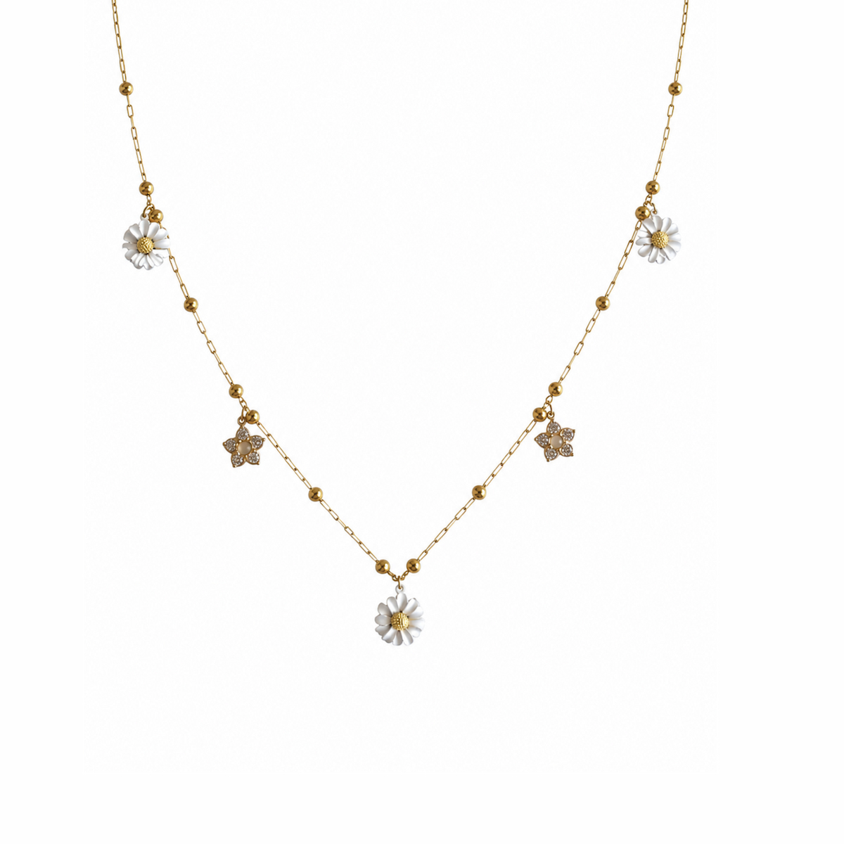COLLAR CHARM FLORES ZIRCONIAS Y MARGARITAS
