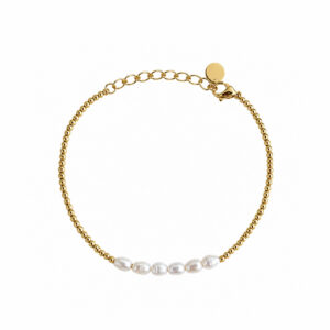 PULSERA PERLAS CON ESFERAS DORADAS