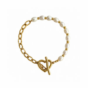 PULSERA BROCHE CORAZON CON PERLAS
