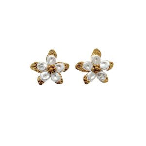 ARETE FLOR DOBLE CON PERLA SINTETICA