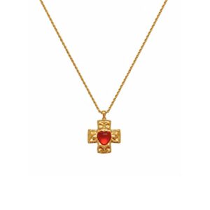 COLLAR CRUZ CON CORAZON ROJO