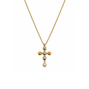 COLLAR CRUZ DE ESFERAS BI TONO