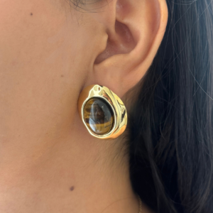 ARETE BOTON PIEDRA OJO TIGRE