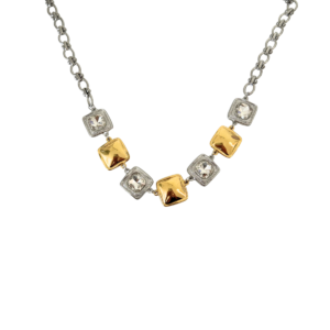 COLLAR CUADROS LISOS Y CRISTALES BI TONO