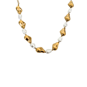 CHOKER PERLA SINTETICA Y CRATER DORADO