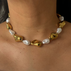 CHOKER PERLA SINTETICA Y CRATER DORADO