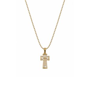COLLAR CRUZ DOBLE CON MADRE PERLA