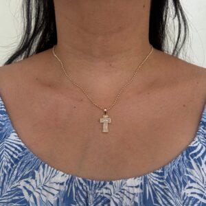 COLLAR CRUZ DOBLE CON MADRE PERLA