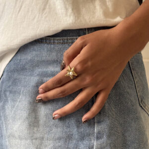 ANILLO ESTRELLA CON ZIRCONIAS Y PERLA